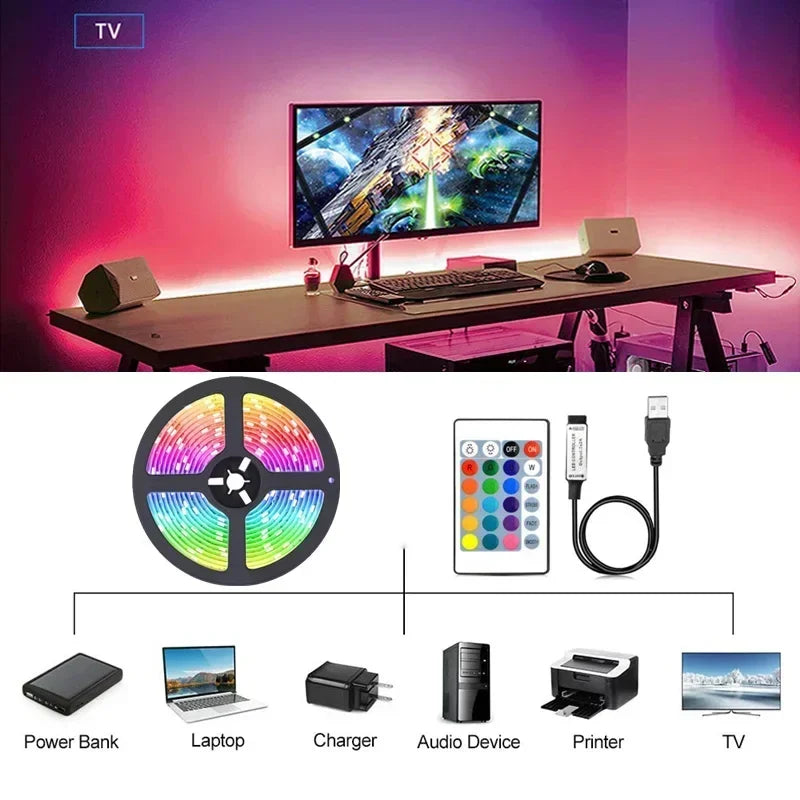 RGB LED Streifen Lichter 5V USB Led Licht Farbwechsel Fernbedienung APP Steuerung Farbwechsel Flexible Lampe Band 1M-30M TV Hintergrundbeleuchtung