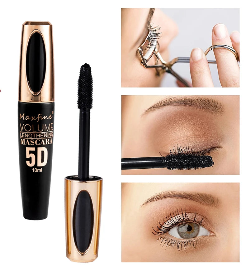 5D-Seiden-Mascara mit großen Augen, starkem und anhaltendem schwarzem Inhalt und Länge, wasserfeste und nicht zusammenbackende und verlängerte Wimperntusche.