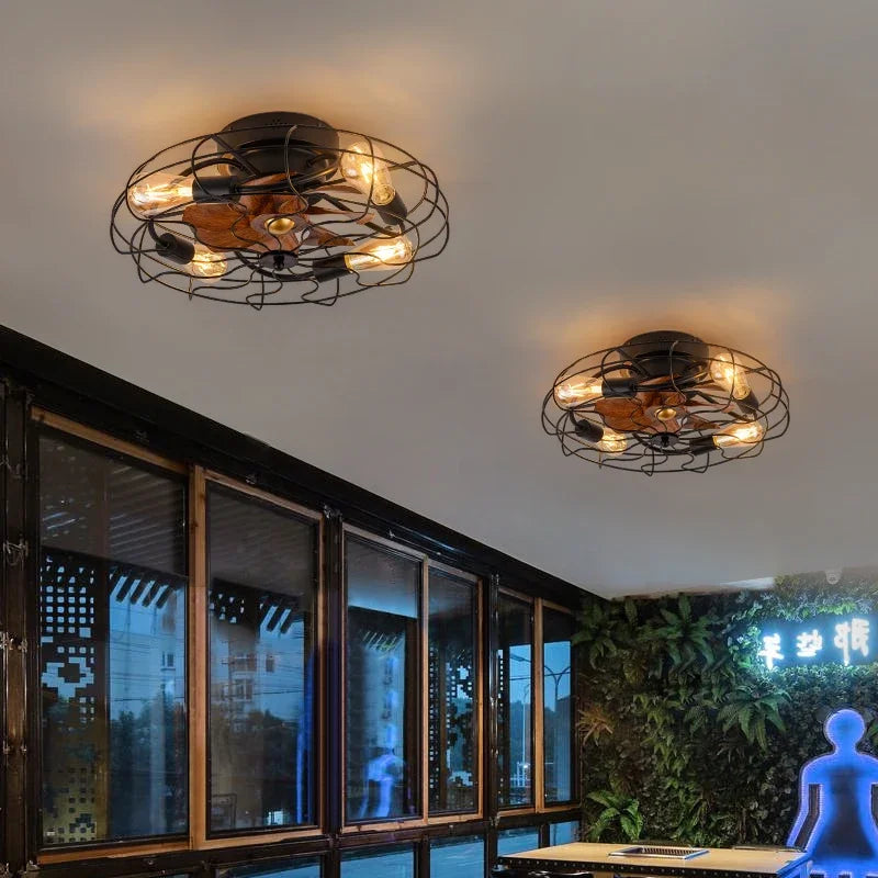 Retro Decke Schlafzimmer Ventilator Licht Unsichtbare amerikanische industrielle Wind Fernbedienung Esszimmer Deckenleuchte Schmiedeeisen Decke
