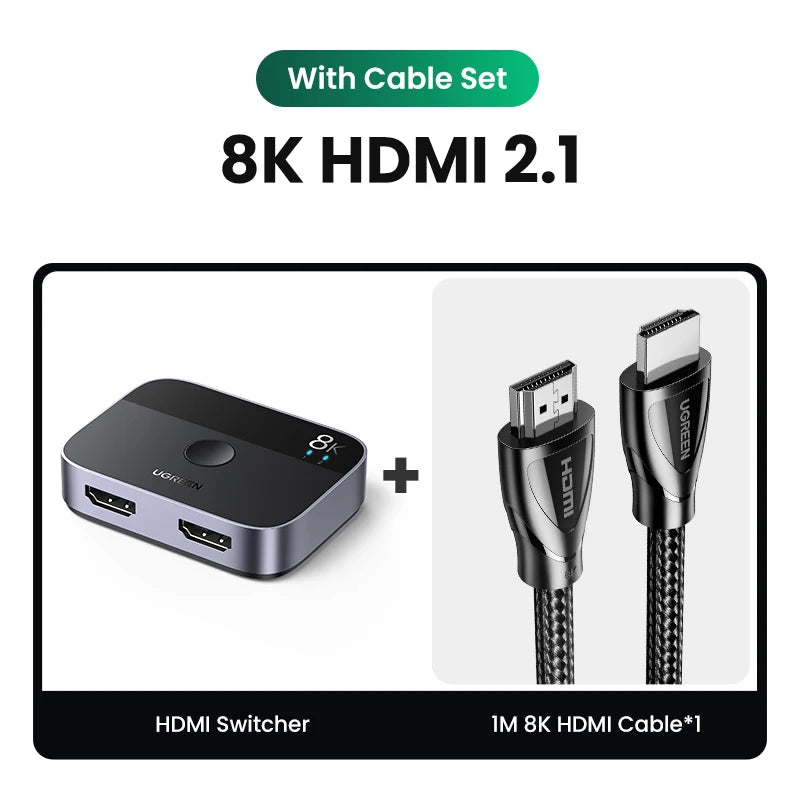 UGREEN HDMI 2.1 Switch 8K 60Hz 4K120Hz 2-in-1-Ausgang für TV Xiaomi Xbox Series X PS5 HDMI-kompatibler Monitor HDMI-Switcher