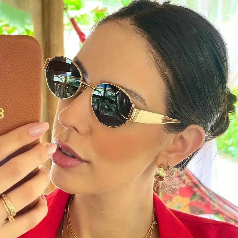 Ovale Sonnenbrille für Damen und Herren, trendige Sonnenbrille mit Metallrahmen, klassische Farbtöne