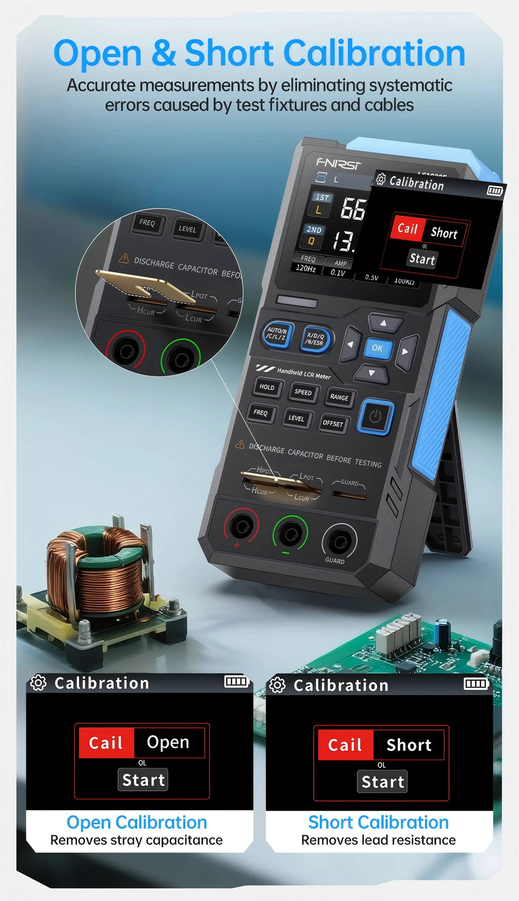 FNIRSI LCR Tester Multimeter Widerstand Induktivität LC1020E Digital Bridge Handheld Praktische Tester Kapazität Kalibrierung