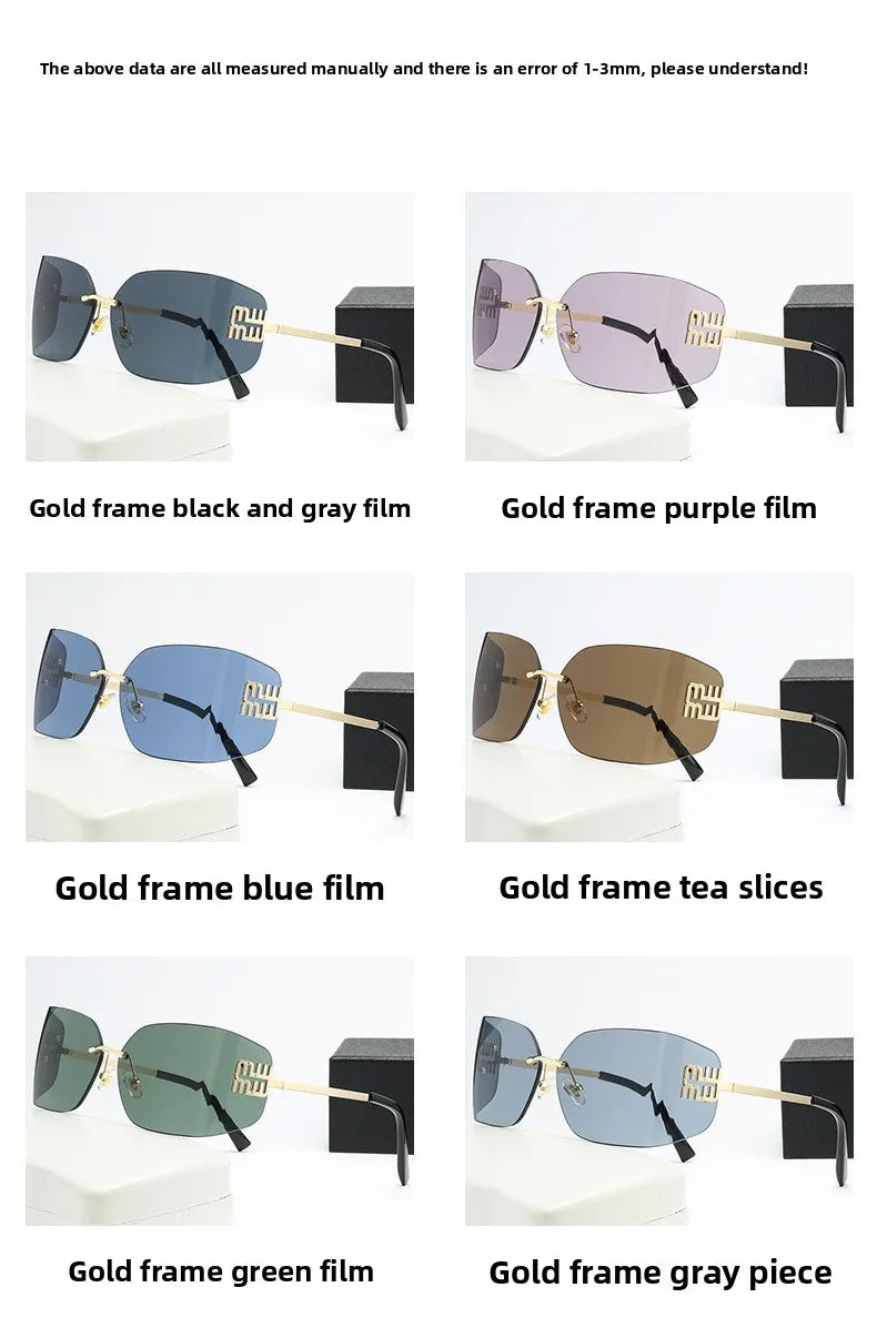 Gebogene einteilige Sonnenbrille, rahmenloses quadratisches Schnittkanten-Design, UV400-Schutz, High-End-Street-Style für Damen