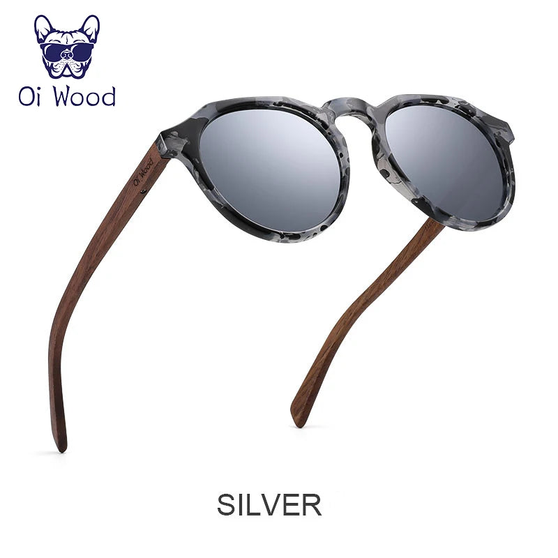 Oi Wood Sonnenbrille Damen Herren Sonnenbrille Walnussholz Runde Brille Rote LinseTortoise Shell Rahmen