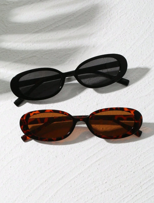 2 Stück Vintage-Sonnenbrille aus Kunststoff mit kleinem Rahmen, oval, für Outdoor-Reisen, Strand, Urlaub, UV-Schutz, modischer Schatten für Reisen