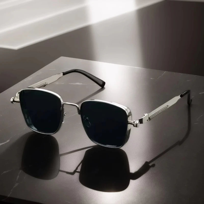 Männer Fahren Sonnenbrille Vintage Steampunk Quadratische Sonnenbrille Brillen Metallrahmen mit Federscharnieren Frauen Okular Trendige Brille