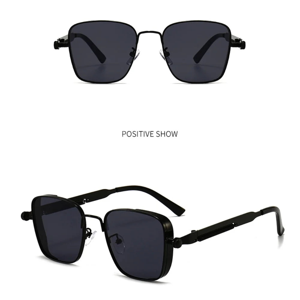 Männer Fahren Sonnenbrille Vintage Steampunk Quadratische Sonnenbrille Metallrahmen mit Federscharnieren Frauen Okular Trendige Fahrerbrille