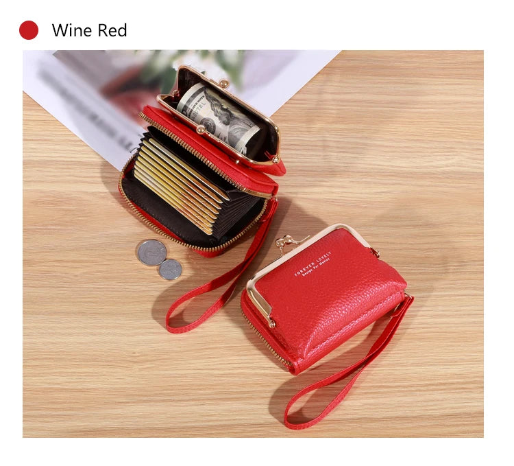 Kleine kreditkarten tasche für frauen, multifunktion ale kuss schloss brieftasche, mode reiß verschluss münzen geldbörse