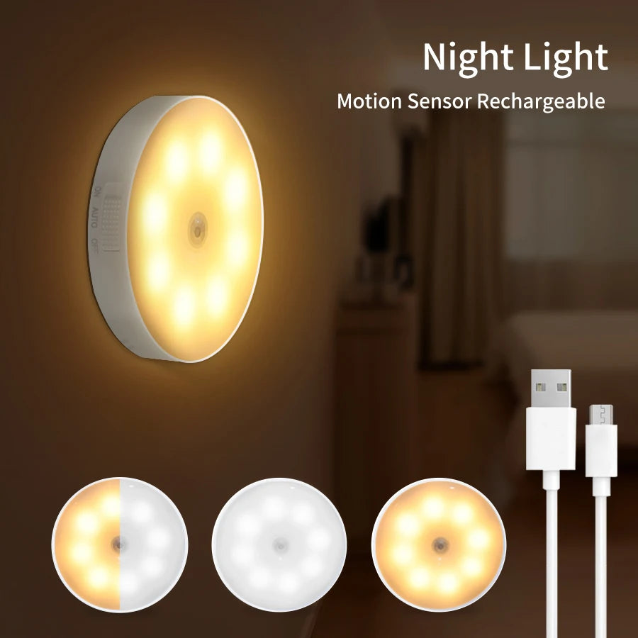 LED-Unterschrankleuchten mit Bewegungsmelder, Nachtlicht, wiederaufladbar, kabellose USB-Lampe für Treppen, Schrank, Küche, Schlafzimmer, Flur