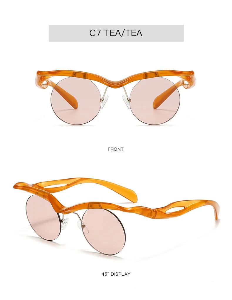 Sonnenbrille für Männer und Frauen, Designer-Mode, speziell geformte Brillen, trendige weibliche runde randlose Outdoor-Accessoire-Brille