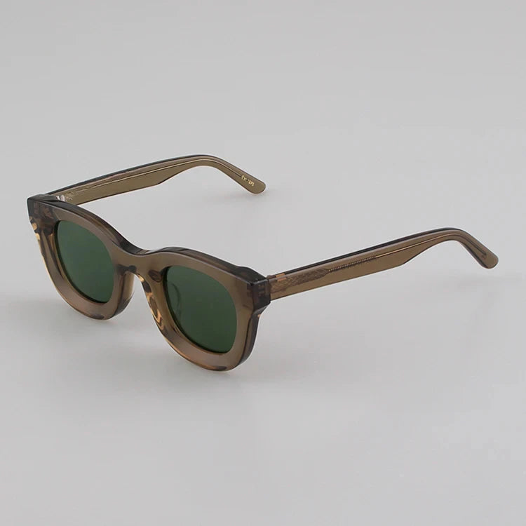 2024 Retro-Sonnenbrille für Damen und Herren, modisch, Acetat, quadratisch, grau, grüner Rahmen, matt gefrostet, UV400, handgefertigte Sonnenbrille