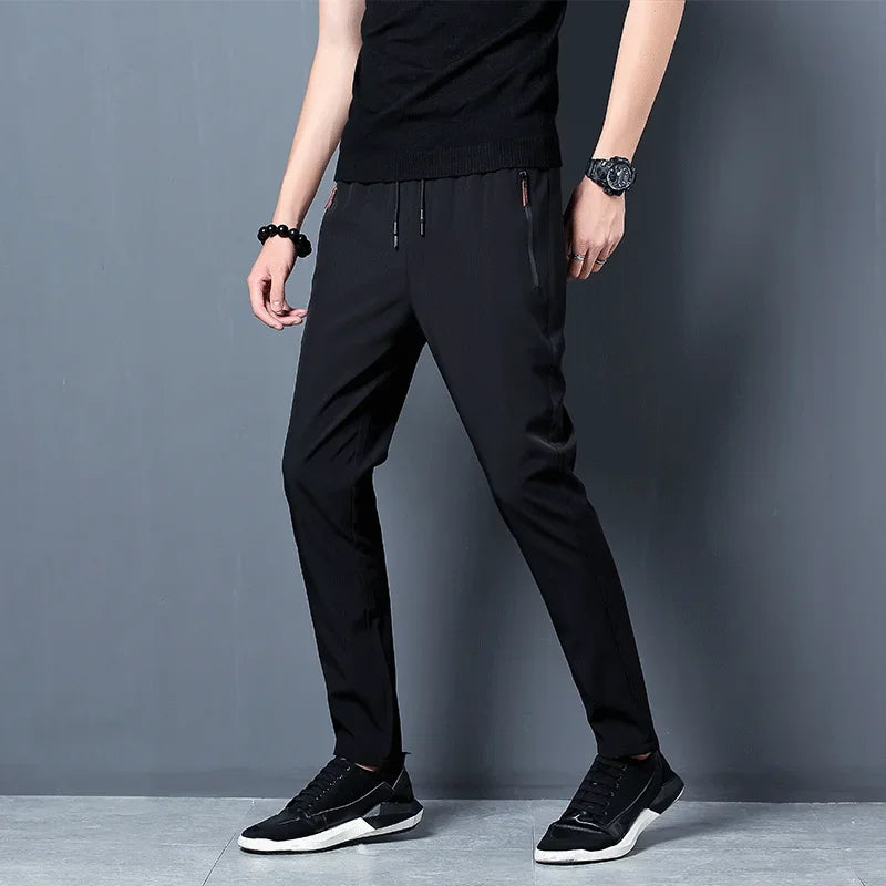 Männer Casual Hosen Gerade Slim Fit Elastische Taille Jogger Koreanische Klassische Blau Schwarz Grau Männliche Marke Hosen Plus Größe