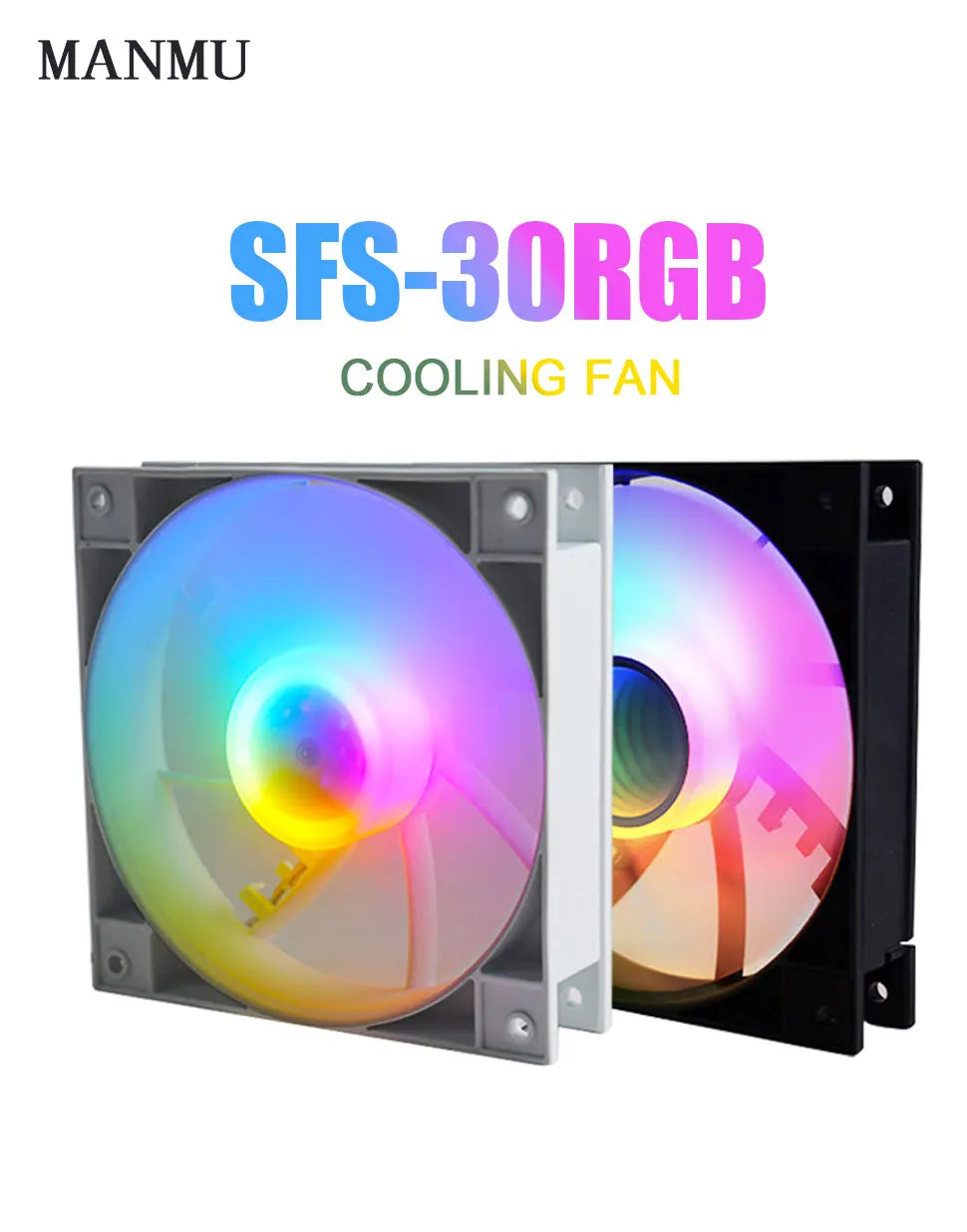 Manmu 120 mm Computergehäuse-Lüfter, stumm, Regenbogen-LED-Licht für Kühler, RGB-Lüfter für PC-Lüfterkühlung