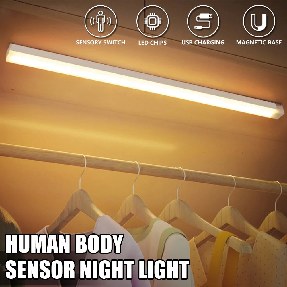 LED Motion Sensor Licht Drahtlose LED Nachtlicht Typ C Wiederaufladbare Licht Schrank Garderobe Lampe Treppe Hintergrundbeleuchtung Für Küche