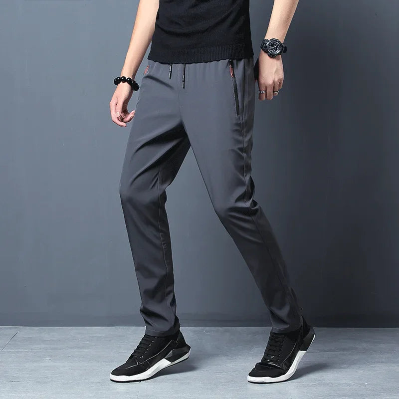 Männer Casual Hosen Gerade Slim Fit Elastische Taille Jogger Koreanische Klassische Blau Schwarz Grau Männliche Marke Hosen Plus Größe