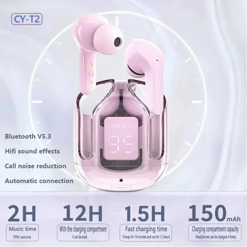 Original T2 Drahtlose Bluetooth Kopfhörer Transparent HIFI Kopfhörer LED Power Digital Display Stereo Sound Kopfhörer für Xiaomi