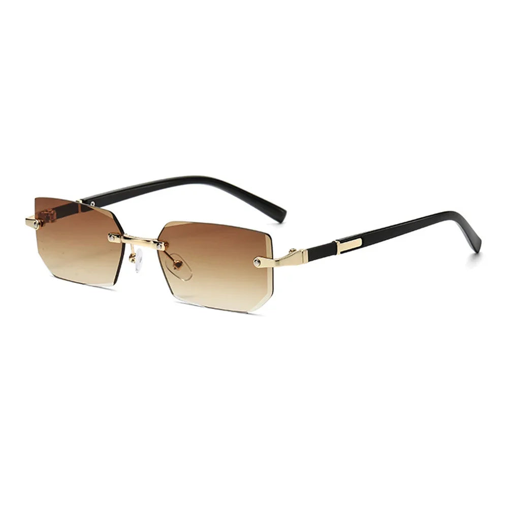 Trendige randlose Sonnenbrille für Männer und Frauen, modische rahmenlose rechteckige Sonnenbrille, Retro-UV400-Farbtöne, Sommer-Reisebrille