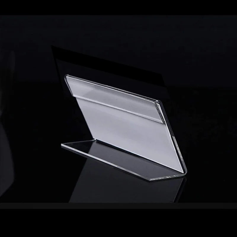 CLear Preisschild, Clip-Schild, Kartenhalter, 10 Stück, L-Form, Mini-Etikett, Schreibtischstop-Ständer, Racks, Acryl-Karten-Display, HoLder, 4 x 2, 7 x 4 cm
