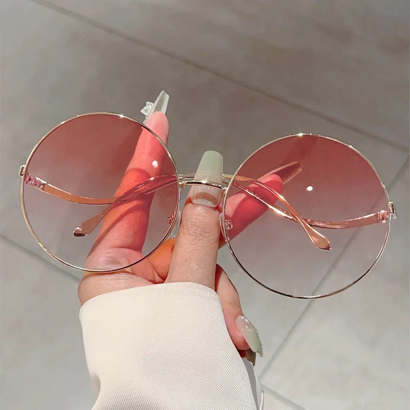 Übergroße runde Sonnenbrille für Damen, neue Mode, Vintage-Stil, Farbverlauf, Retro, trendig, luxuriös, stilvolles Design