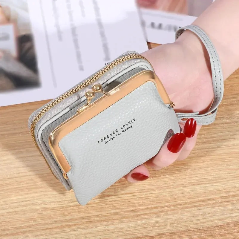 Kleine kreditkarten tasche für frauen, multifunktion ale kuss schloss brieftasche, mode reiß verschluss münzen geldbörse