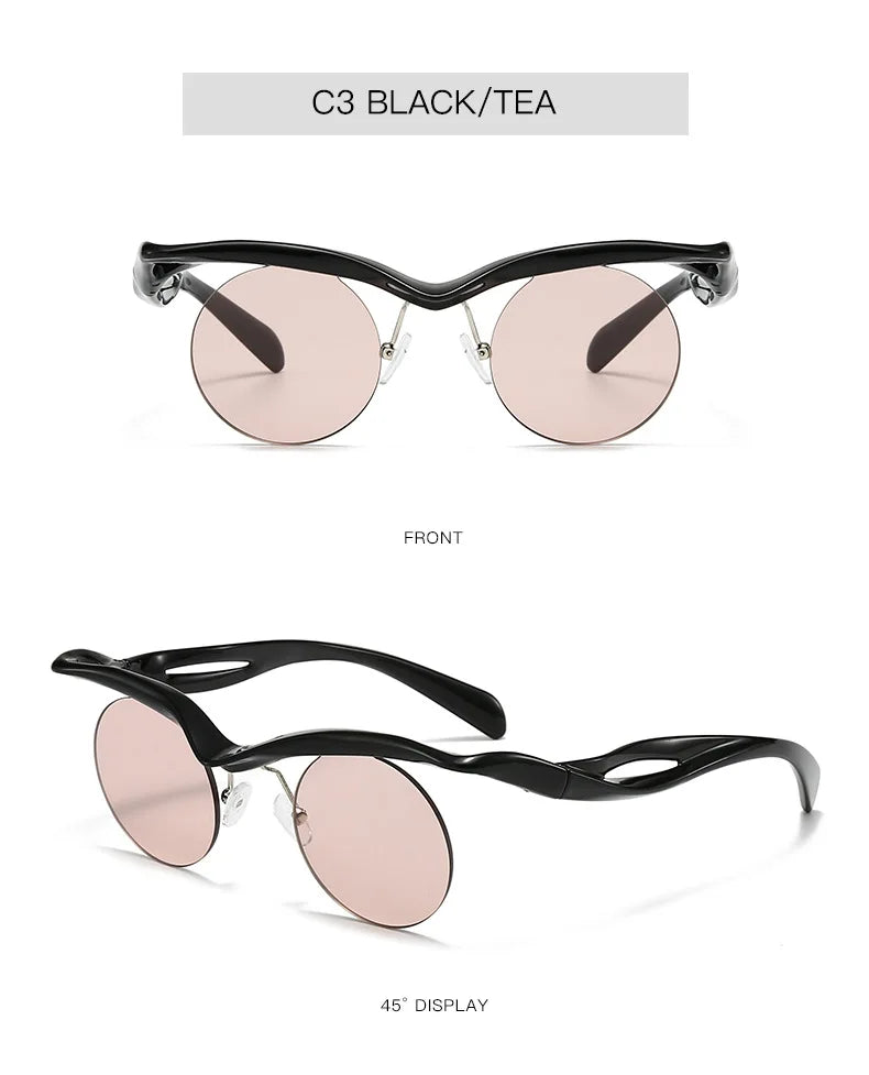 Sonnenbrille für Männer und Frauen, Designer-Mode, speziell geformte Brillen, trendige weibliche runde randlose Outdoor-Accessoire-Brille