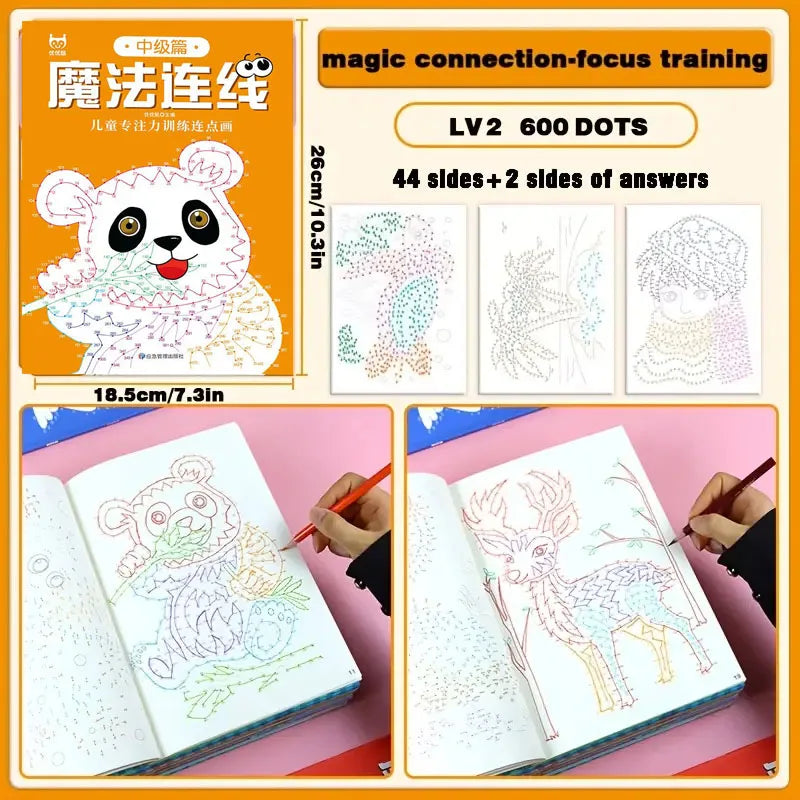 Fortschrittliches Magic Connect-the-Dots-Labyrinth-Spielbuch mit 46 Seiten, Malseiten für Konzentrationstraining, Übungen für logisches Denken