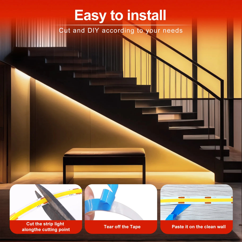 Dimm bares Cob LED-Streifen licht 5V USB flexibles LED-Band mit Ein-Aus-Schalter 120leds lineare Beleuchtung mit hoher Dichte und Klebeband