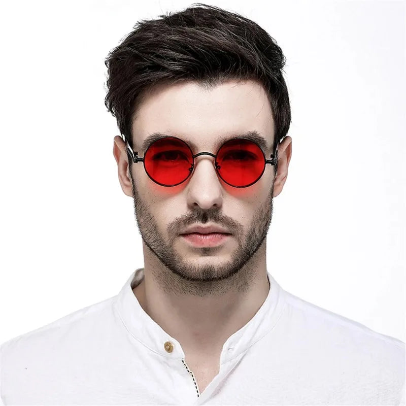 Vintage Steampunk Rote Sonnenbrille Männer Runde Punk Legierung Metall Retro Sonnenbrille Frauen Brille Gothic Stil Shades Brillen