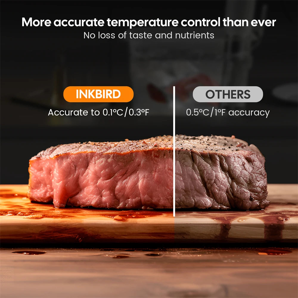 INKBIRD ISV-101W WiFi Sous Vide Cooker, 1000 W, 0,1 ° C Precision, 3D-Heizung, App-Steuerung, USDA-Rezepte, Voralarm, Sicherheitsfunktion