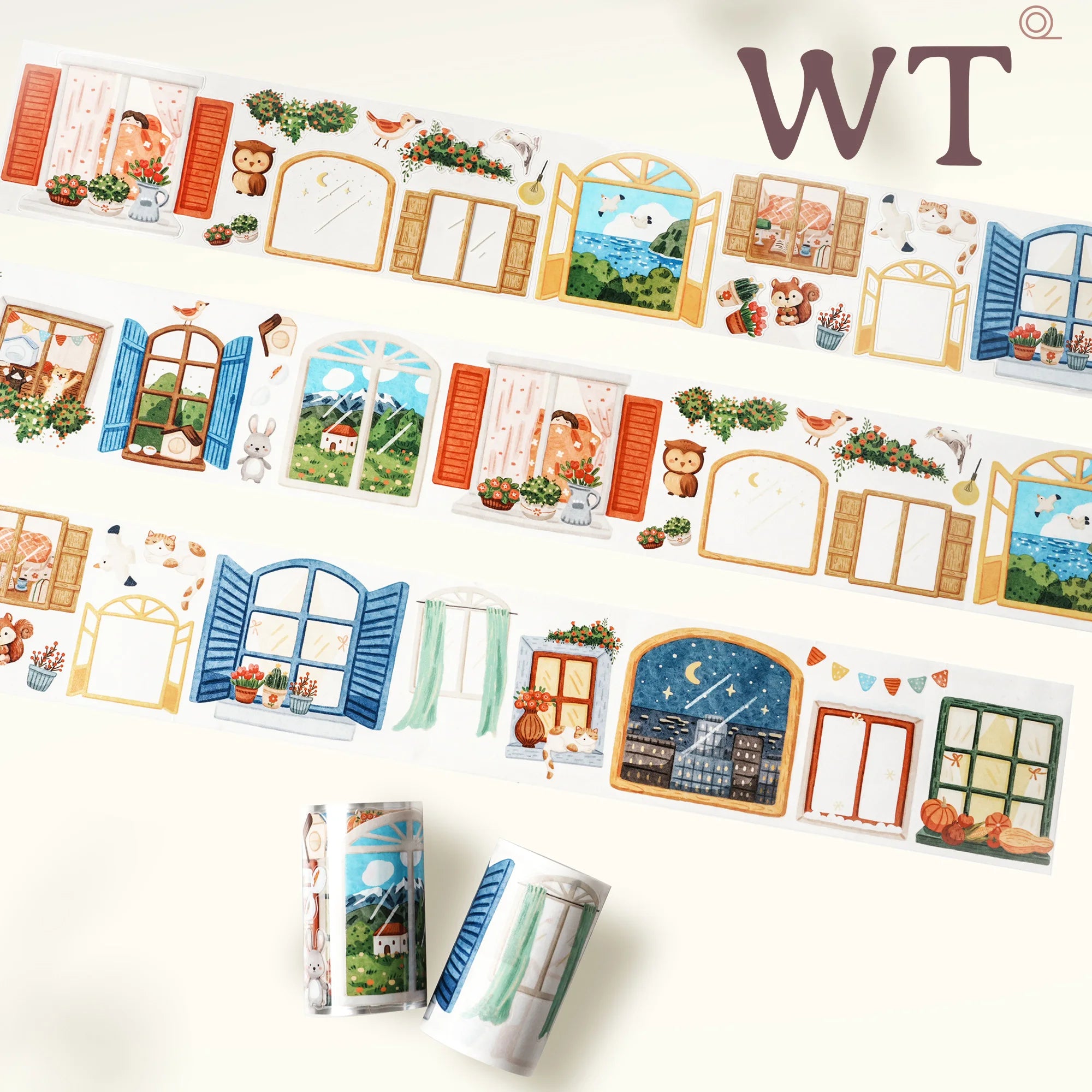 Fensterszene, dekoratives Washi-Klebeband, Papier, PET, gestanzt, mit Märchen inspiriert, tägliche Fensteransicht für Planer