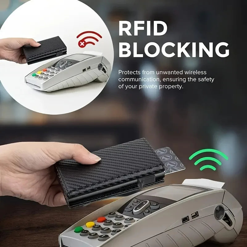 Herren-Geldbörse mit Reißverschluss, Münzgeldbörse, automatisches Pop-up-Kreditkartenetui aus Metall, minimalistische RFID-blockierende Visitenkarten-Geldbörse