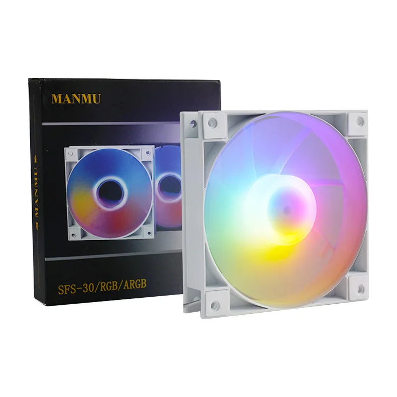 Manmu 120 mm Computergehäuse-Lüfter, stumm, Regenbogen-LED-Licht für Kühler, RGB-Lüfter für PC-Lüfterkühlung