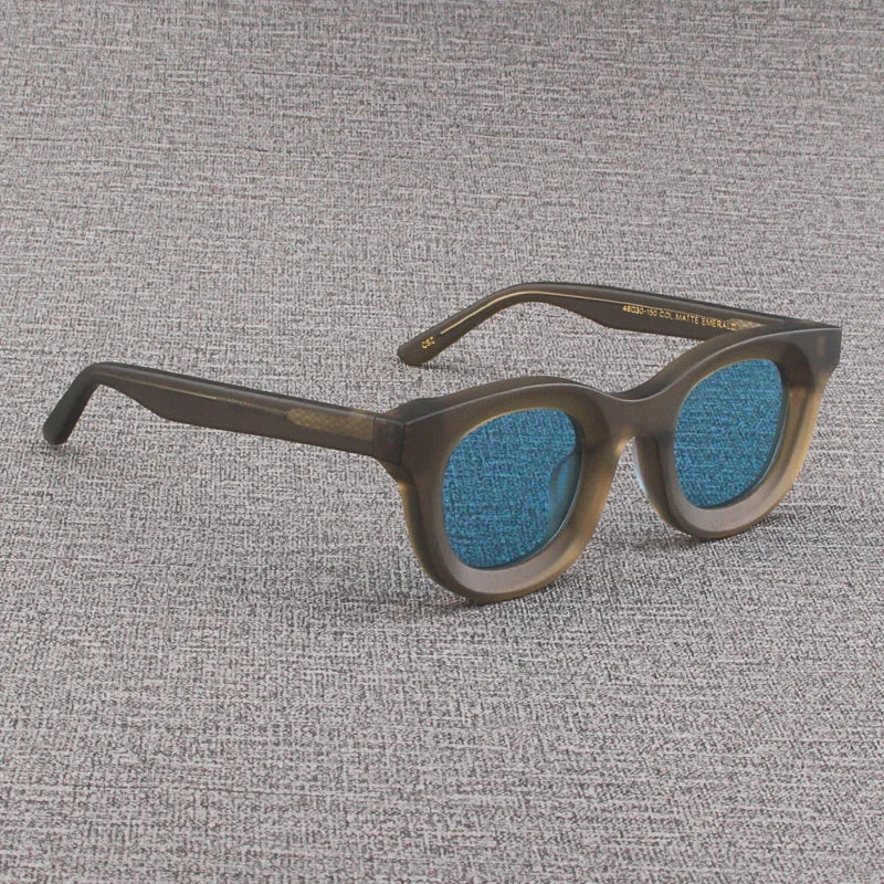 2024 Retro-Sonnenbrille für Damen und Herren, modisch, Acetat, quadratisch, grau, grüner Rahmen, matt gefrostet, UV400, handgefertigte Sonnenbrille