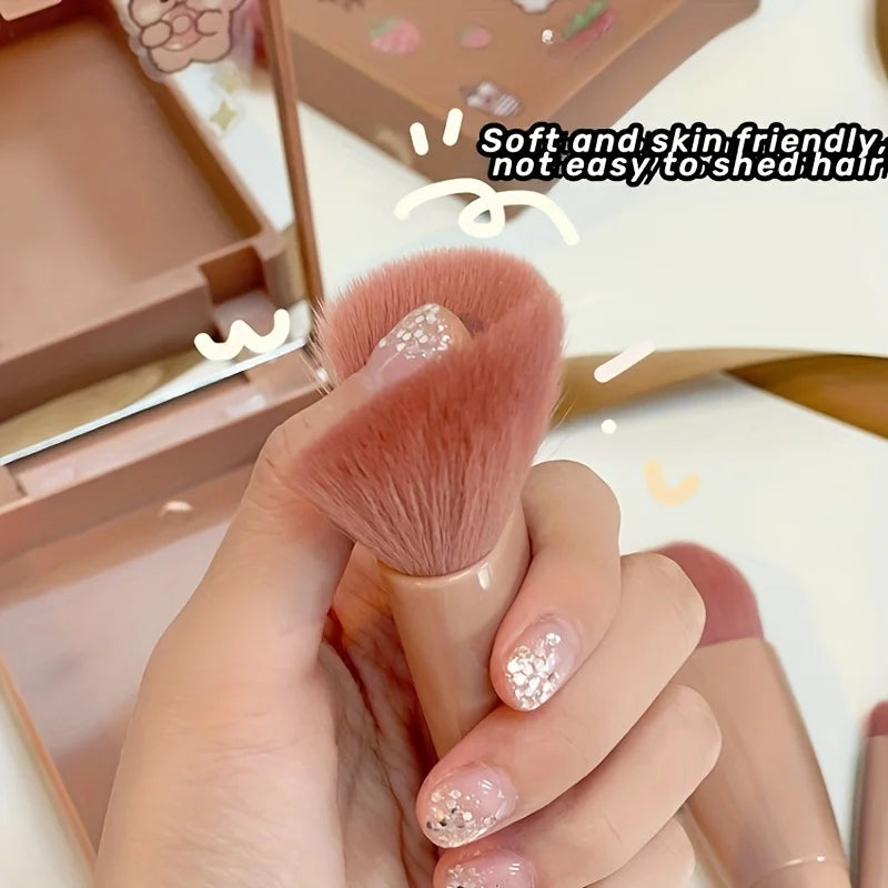 5-teiliges tragbares Make-up-Pinsel-Set mit Spiegel – faltbares Reise-Set, Mini-Make-up-Pinsel-Set, Reise-Make-up-Pinsel-Set