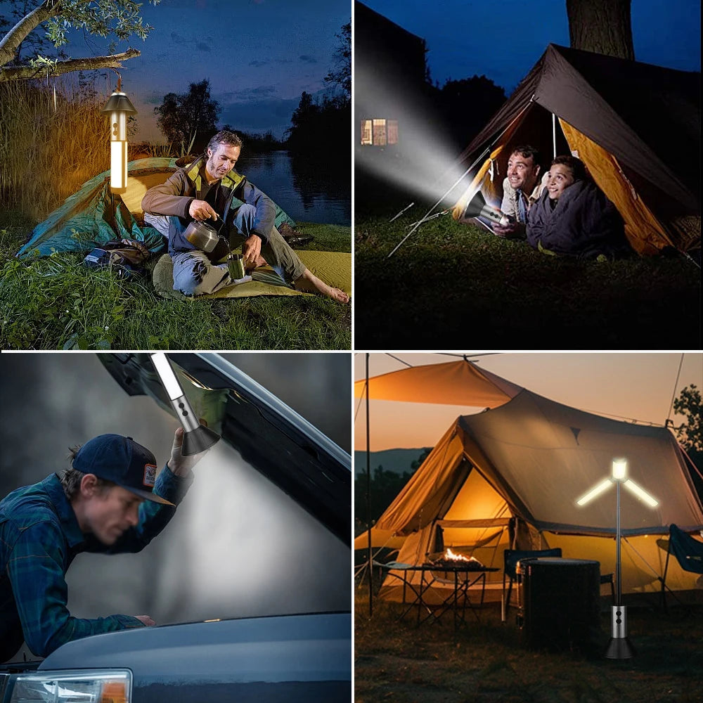 Verbesserte Camping-LED-Teleskop-Taschenlampe mit Stativ, wiederaufladbare Notfalllampe, tragbare Orch-Licht-Tischlampe für den Außenbereich, Zelt