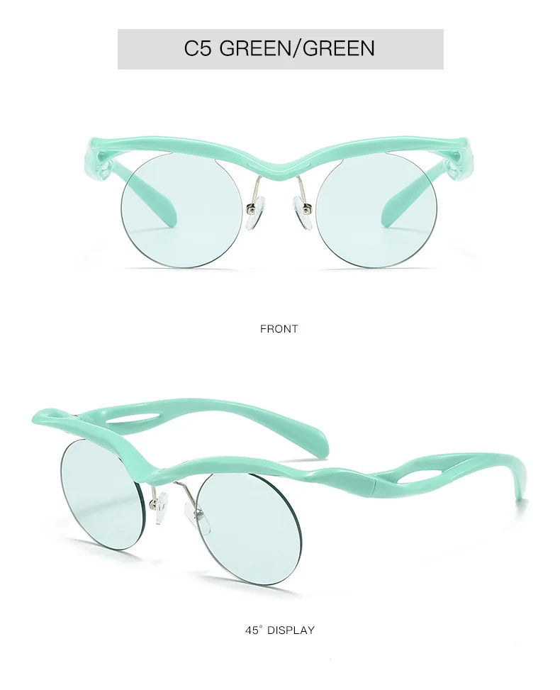 Sonnenbrille für Männer und Frauen, Designer-Mode, speziell geformte Brillen, trendige weibliche runde randlose Outdoor-Accessoire-Brille