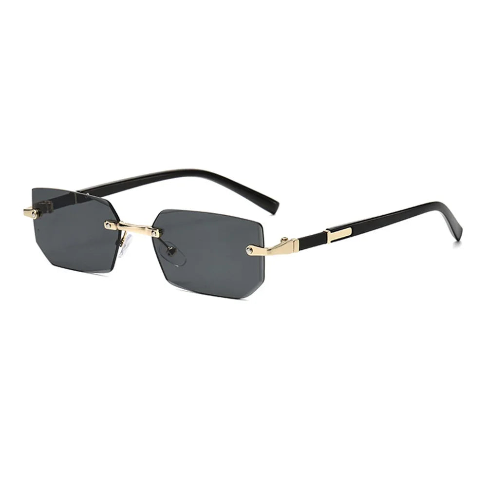 Trendige randlose Sonnenbrille für Männer und Frauen, modische rahmenlose rechteckige Sonnenbrille, Retro-UV400-Farbtöne, Sommer-Reisebrille