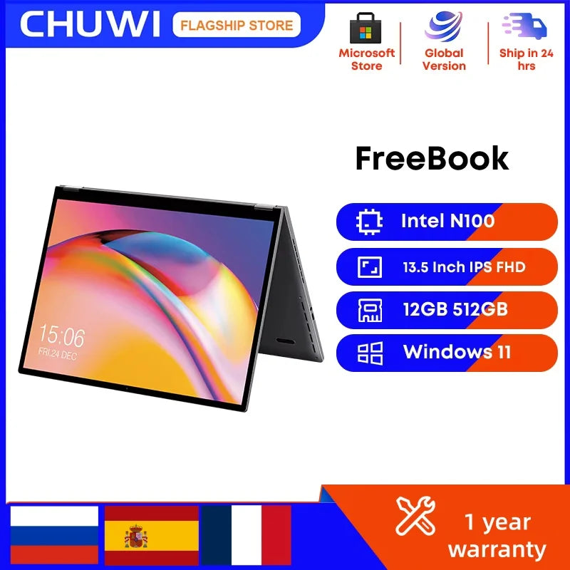 CHUWI FreeBook Tablet Laptop 2-in-1 Intel N150 13,5'' FHD Touchscreen 16 GB LPDDR5 RAM 512 GB SSD WIFI6 BT5.2 Windows 11 Notebook
