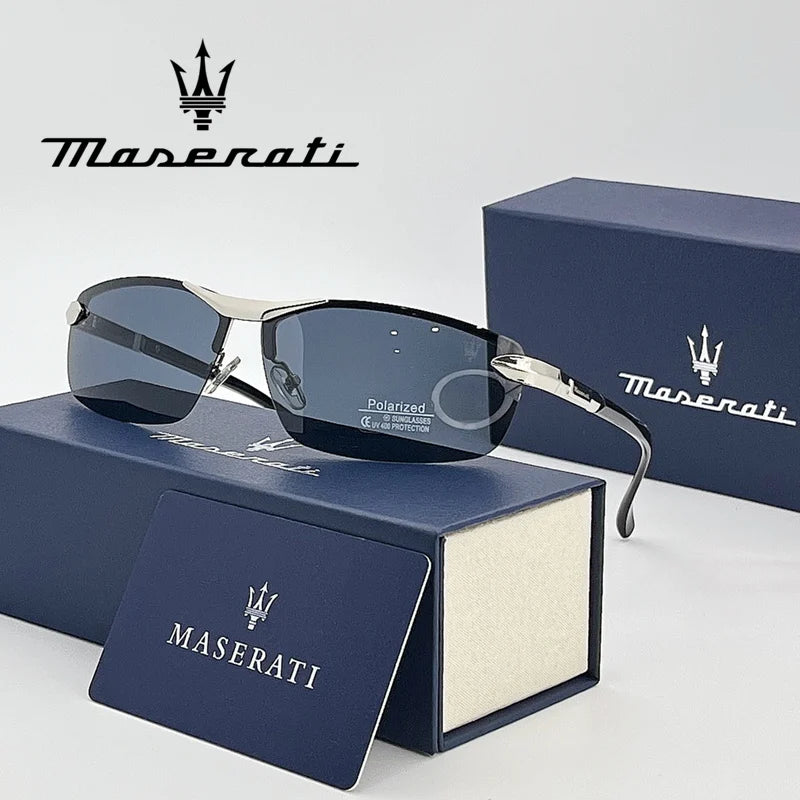 MASERATI Sonnenbrille, neue modische Schutzbrille, stilvolle, ungerahmte Metallrand-Sonnenbrille für Männer und Frauen, coole Pose, trendiges Design 10785
