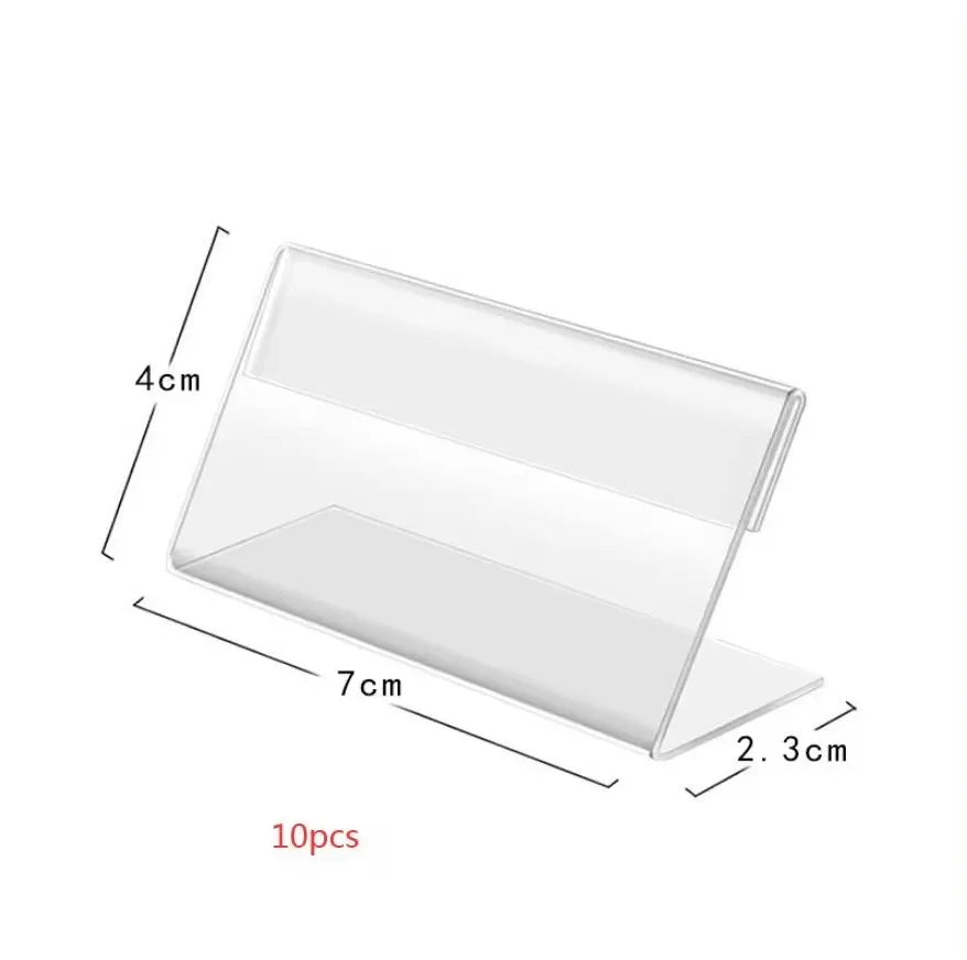 CLear Preisschild, Clip-Schild, Kartenhalter, 10 Stück, L-Form, Mini-Etikett, Schreibtischstop-Ständer, Racks, Acryl-Karten-Display, HoLder, 4 x 2, 7 x 4 cm