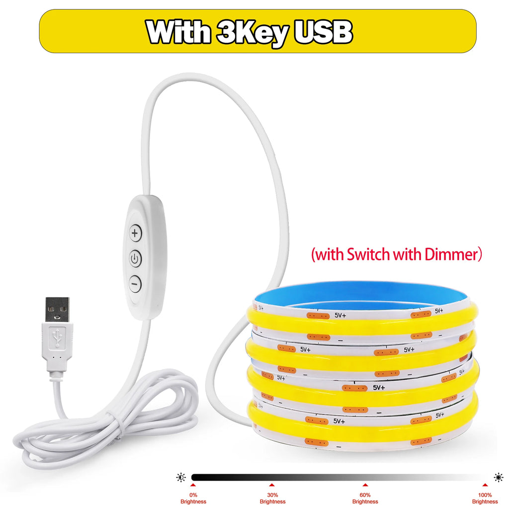 Neue 5V LED COB Licht Streifen Dimmbar Mit Touch Sensor/EIN OFF Schalter USB Flexible LED Band Weihnachten TV Hintergrundbeleuchtung Klebeband