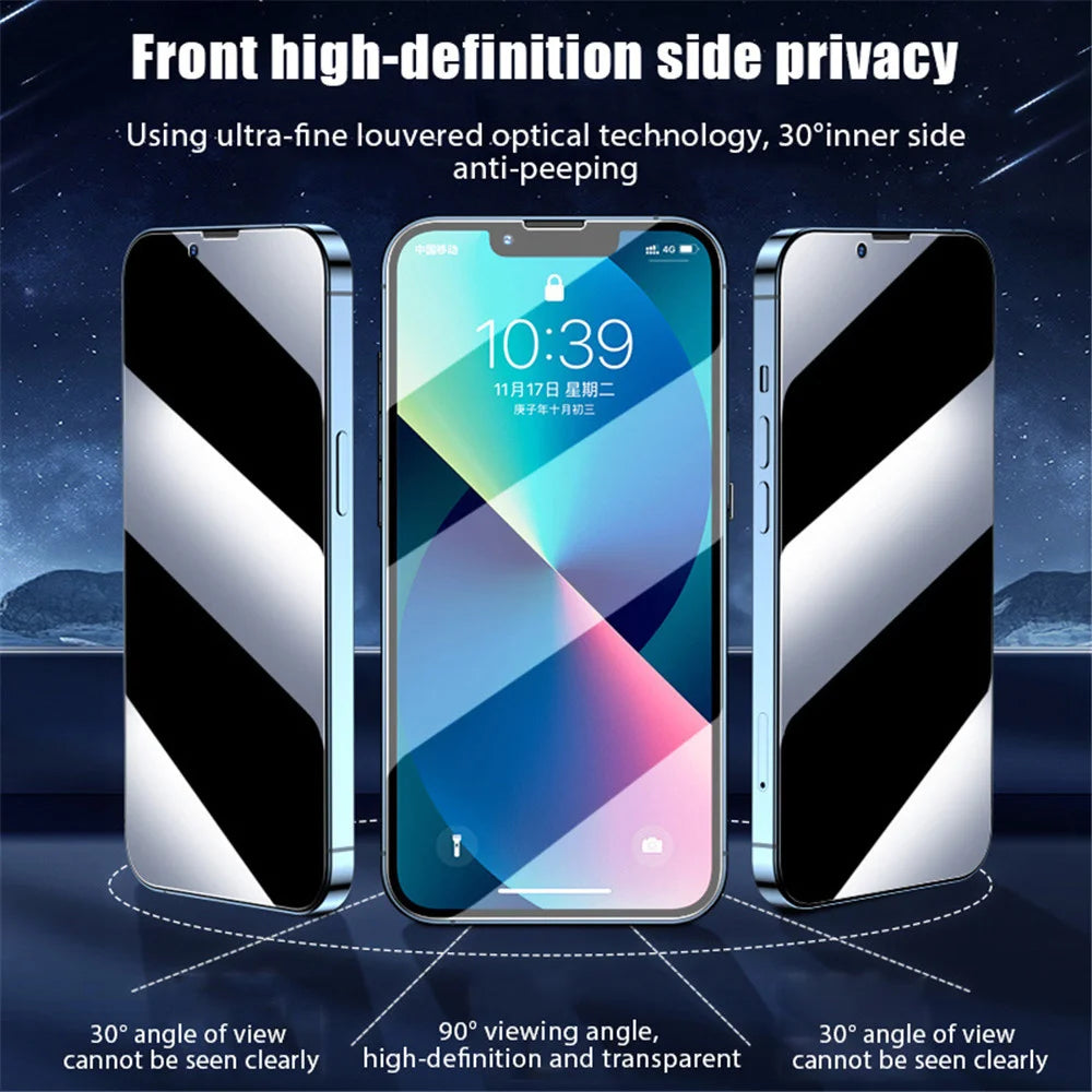 1~3PCS Anti Spionage gehärtetes Glas Für iPhone 17 16e 16 15 Pro Max Privatsphäre Bildschirmschutz Apple iPhone 15 14 Plus 13 12 11 Pro MaxAntispionagefolie Glas iPhone 17 Pro Max Front Anti-Peeping Schutzfolie