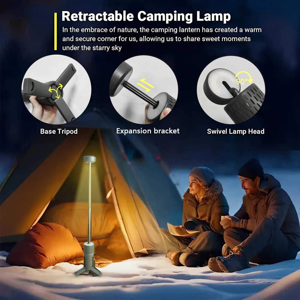 Verbesserte Camping-LED-Teleskop-Taschenlampe mit Stativ, wiederaufladbare Notfalllampe, tragbare Orch-Licht-Tischlampe für den Außenbereich, Zelt