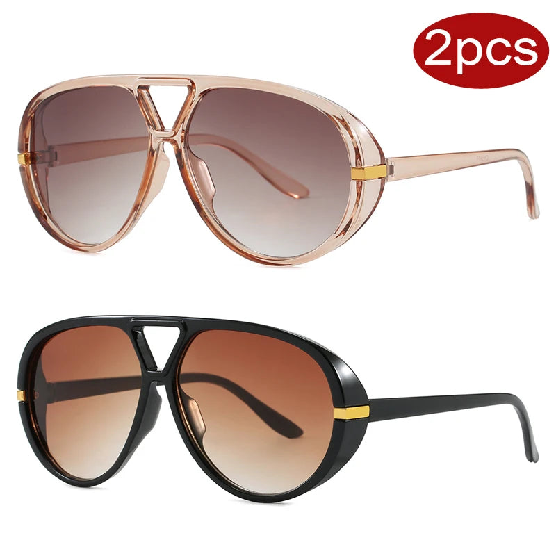 Wandern 2 stücke Übergroßen Pilot Oval Rahmen Anti Licht Gläser Frauen Punk Stil Vintage Doppel Strahl Shades Für Dame Outdoor brillen