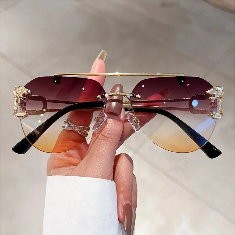 2025, Sonnenbrille für Damen, luxuriös, randlos, Retro-Mode-Sonnenbrille, Lunette, übergroße Shades De Soleil, Femme Gafas De Sol Mujer Lentes