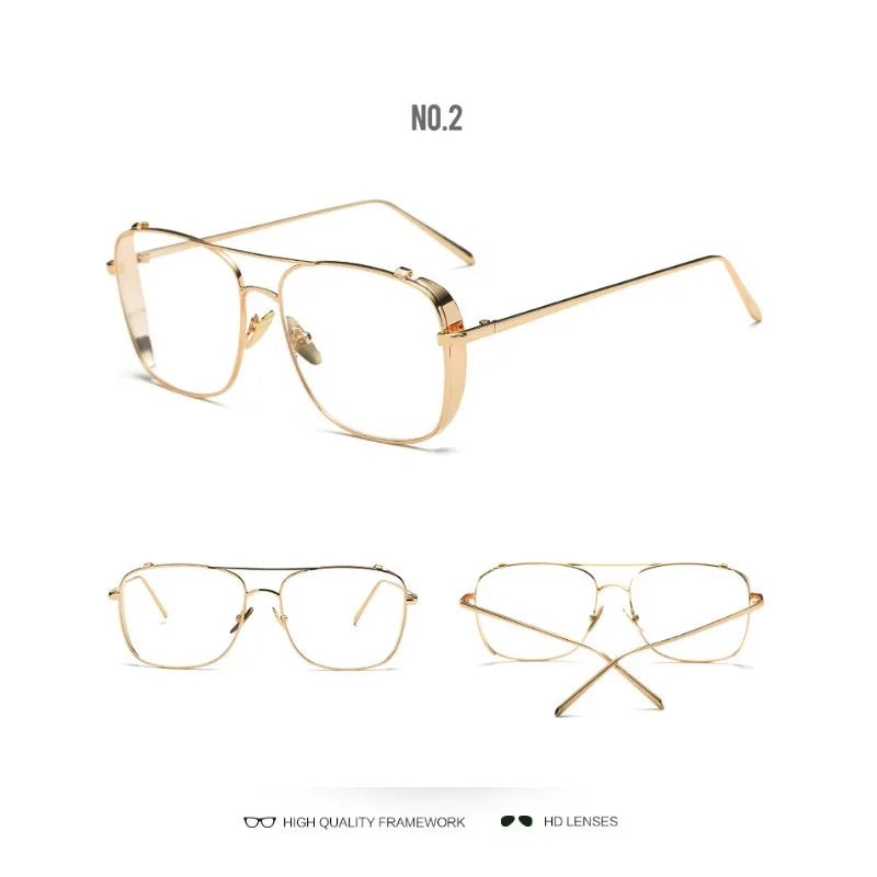 Damen Sonnenbrille mit großem Rahmen neue Mode transparente Gläser Metallrahmen PC-Gläser uv400 transparente Damen Sonnenbrille