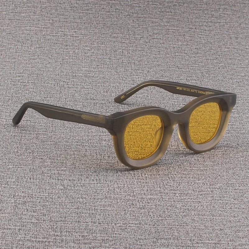 2024 Retro-Sonnenbrille für Damen und Herren, modisch, Acetat, quadratisch, grau, grüner Rahmen, matt gefrostet, UV400, handgefertigte Sonnenbrille