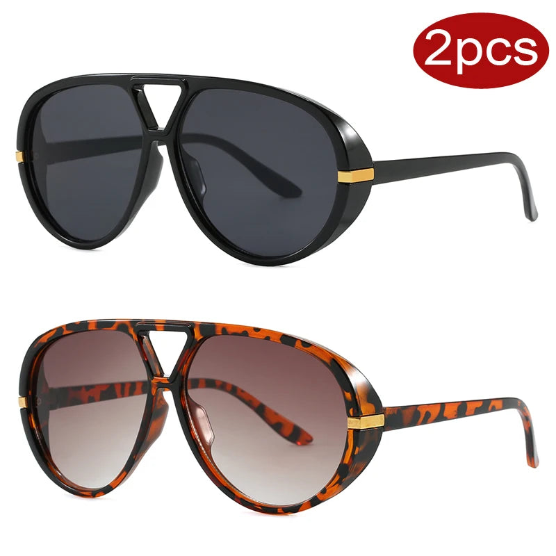 Wandern 2 stücke Übergroßen Pilot Oval Rahmen Anti Licht Gläser Frauen Punk Stil Vintage Doppel Strahl Shades Für Dame Outdoor brillen