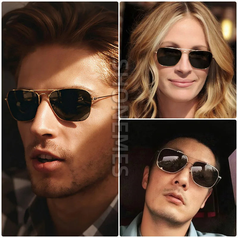 Shonemes Quadratische Sonnenbrille Vintage Double Bridge Driving Shades Metallrahmen Outdoor UV400 Sonnenbrille für Männer Frauen