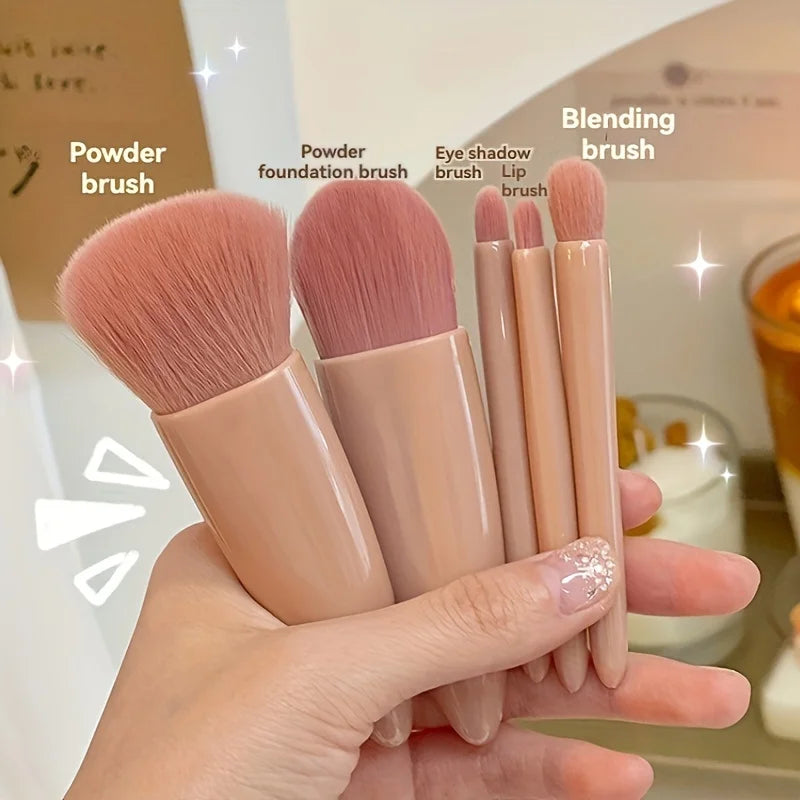 5-teiliges tragbares Make-up-Pinsel-Set mit Spiegel – faltbares Reise-Set, Mini-Make-up-Pinsel-Set, Reise-Make-up-Pinsel-Set
